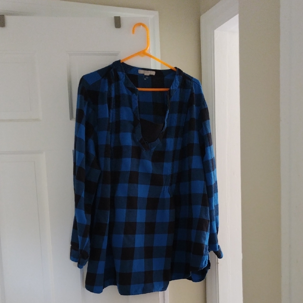 Woman Within Blue and Black 3/4 Sleeve Tunic